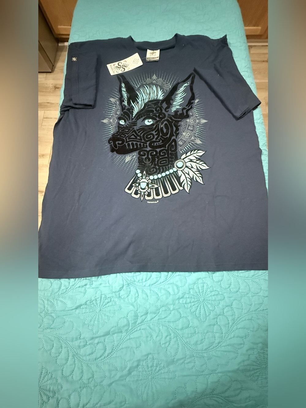 Navy Tee with Turquoise Tribal Dog  Graphic